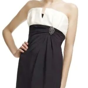 White House Black Market Strapless Black and White Satin Cocktail Dress Ruched.0